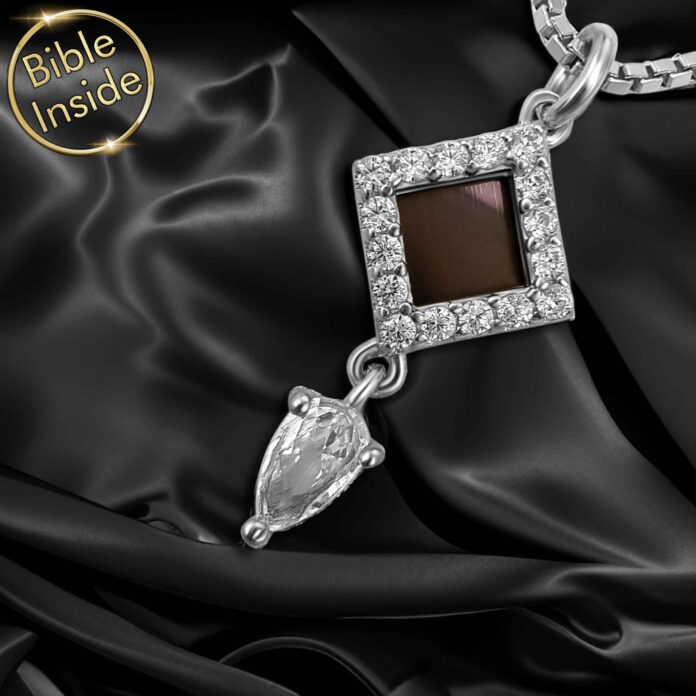 Engraved Bible Pendant With Crystal Frame and Bible Chip Inside My Nano Jewelry